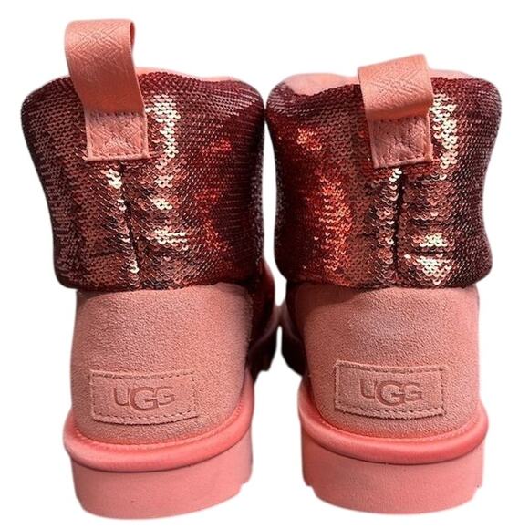 UGG Women's Classic Mini Mirror Ball Boots Pink Sequin Ankle Booties Size 8 - Picture 4 of 10